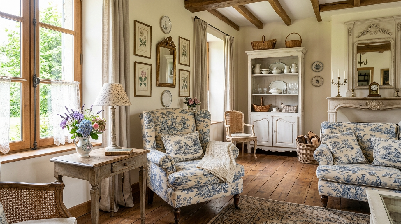 7) Use timeless patterns: toile, stripes, small florals